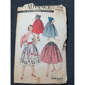 Advance Vintage 1950s Sewing Pattern 8108 Misses Skirt Waist 25